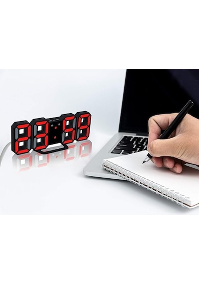 3d Led Dijital Alarm, Termometre Ve Takvim Özellikli Masa / Duvar Saati Kırmızı