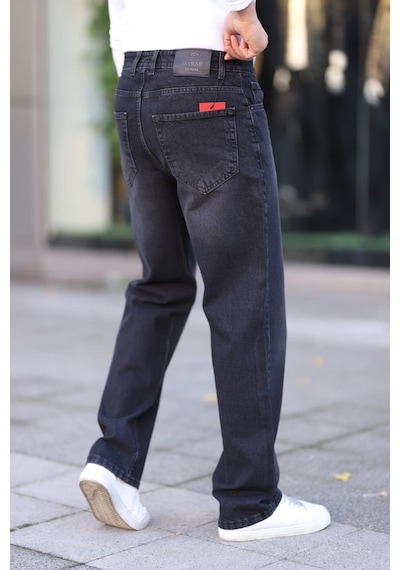 Blayn Jeans Erkek Antrasit Baggy Kot Pantolon - Geniş Kalıp Günlük Rahat Denim Jean