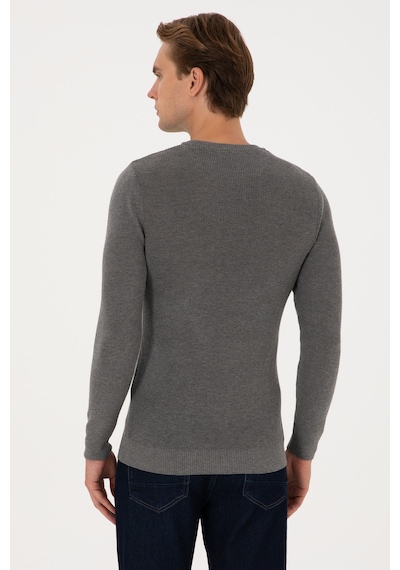 U.S. Polo Assn. Erkek Slim Fit Bisiklet Yaka Gri Melanj Basic Kazak 50313667-VR086