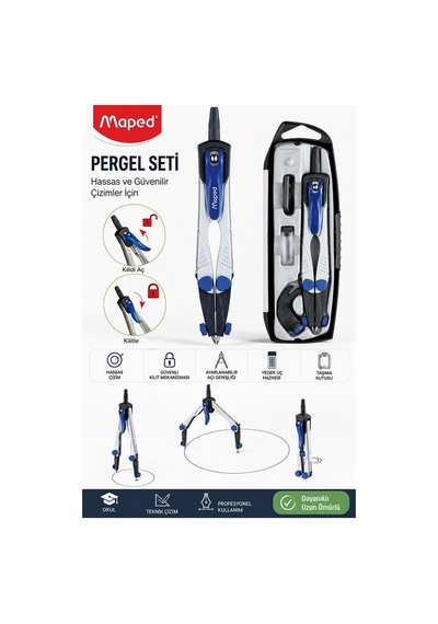 Metal Pergel Seti 1 Adet Maped 538700 Technic Compact Profesyonel Pergel Çizim Proje Matematik Geometri Mimar Mühendis