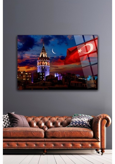 Istanbul Galata Cam Tablo Hediyelik, Dekoratif, Ofis, Mutfak