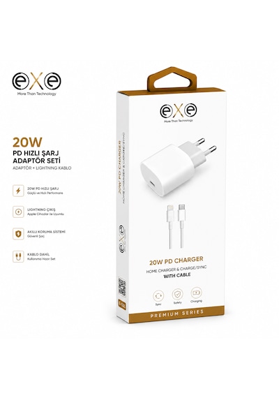 Exe 20w Pd Hızlı Şarj Seti Lightning Kablolu Usb-c Şarj Adaptörü 0
