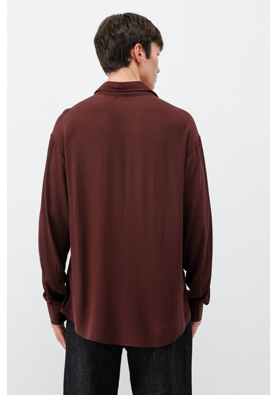 Vamos Hafif Dokulu Oversize Gömlek Bordo
