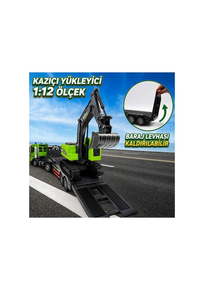 1 Kumanda 2 Araç Uzaktan Kumandalı Şarjlı Taşıyıcı Kamyon Ve Ekskavatör Oyuncak Seti