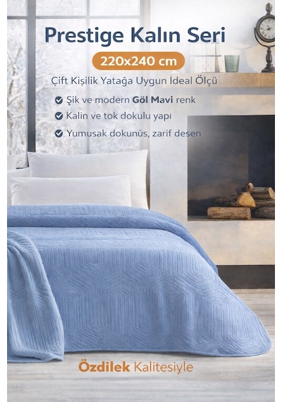 Özdilek Prestige Embos Çift Kişilik Battaniye 220x240 -göl Mavi Göl Mavisi
