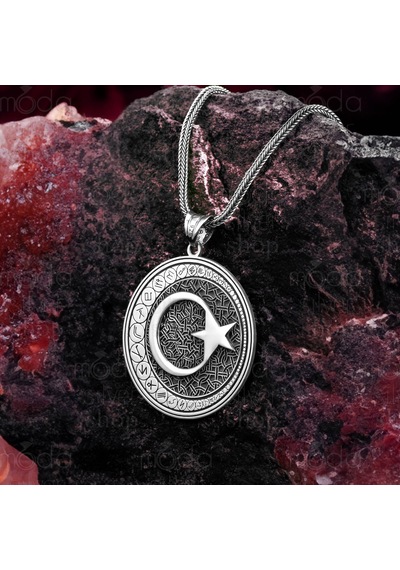 925 Ayar Gümüş Türk Boyları Ayyıldız Tasarım Erkek Kolye Gümüş