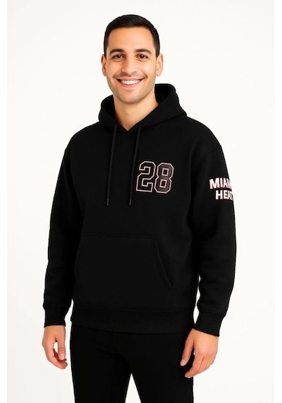 Üç İplik Kapüşonlu Ön Ve Arka Baskılı Sweatshirt Hoodie - Siyah Siyah