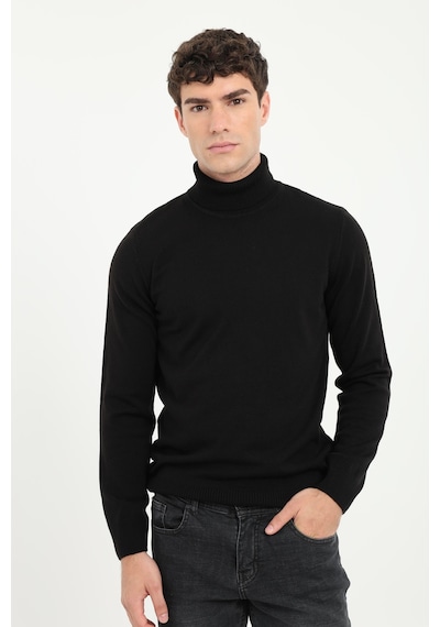 Dufy Erkek Slim Fit Tam Balıkçı Yaka Siyah Triko-16907