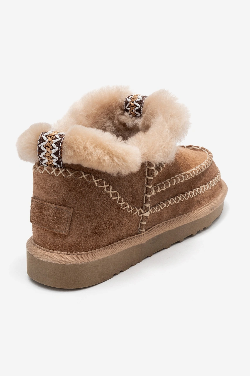 Luvishoes Darel Toprak Süet Hakiki Deri Dikişli Kürklü Kadın Kısa Bot Toprak