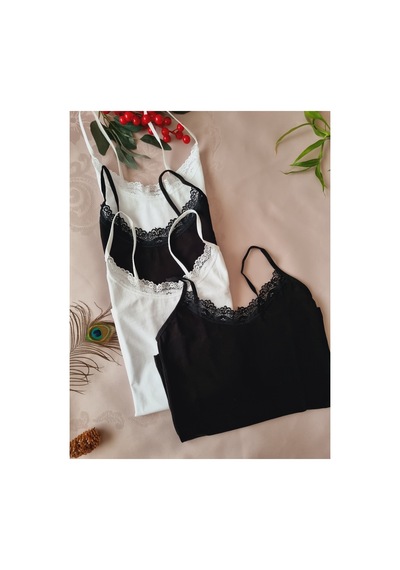 Demirsa Boutique Pamuklu, İnce Dantelli İp Askılı Likralı 4'lü Penye Kadın Atlet 2 Siyah, 2 Beyaz Beyaz-siyah4 Demirsa Boutique Pamuklu, İnce Dantelli İp Askılı Likralı 4'lü Penye Kadın Atlet 2 Siyah, 2 Beyaz Beyaz-siyah4