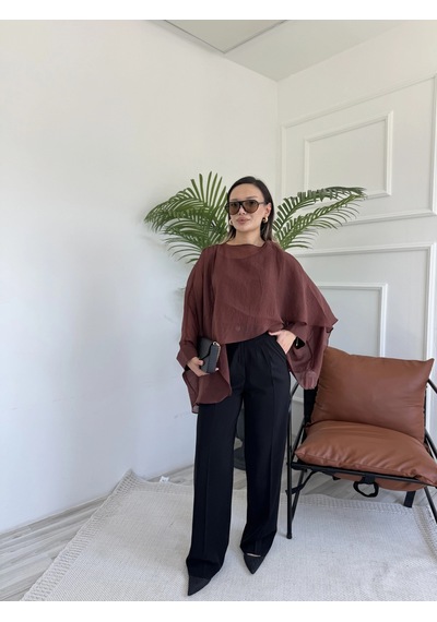 Keymoda Kadın Pileli Palazzo Pantolon Siyah