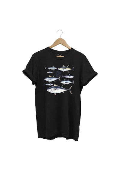 Fishing Balıkçılık Uzunkanat Orkinos Tuna Balığı Baskılı %100 Pamuk Regular Fit Siyah T-shirt Siyah