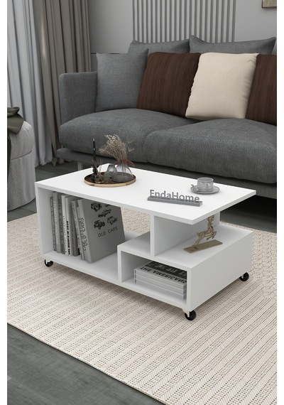 Enda Home Sultan Tekerli Orta Sehpa 86,5x50 Cm Ahşap - Beyaz