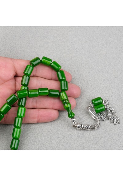 Katalin Çubuk Alpaka Püsküllü Kapsül Kesim 9x13mm Tesbih - Yeşil