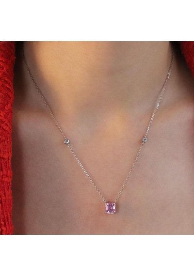 Pembe Zirkon Taşlı Prenses Kesim Gümüş Set Gümüş