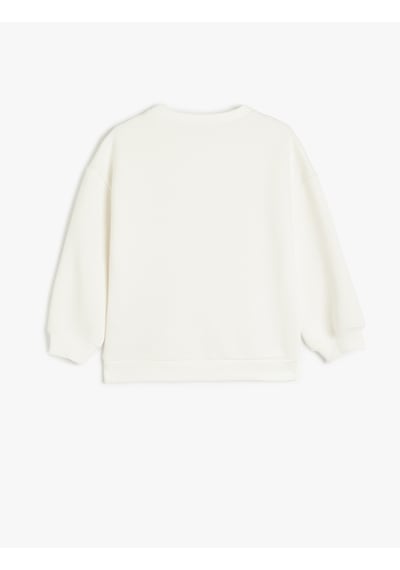 Koton Ayıcık Baskılı Bisiklet Yaka Uzun Kollu Sweatshirt Ekru 5wkg10662ak Ekru
