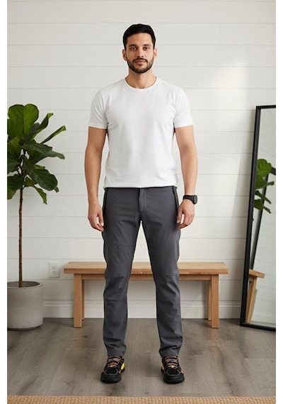 Vatan Tekstil Erkek Yazlık İnce Outdoor Pantolon Esnek Kumaş Terletmeyen Yürüyüş Ve Trekking Pantolonu Gri