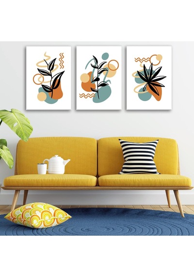 Tr 3'lü Bohem Kanvas Tablo Seti 11 - Modern Boho Duvar Dekoru - Geometrik Ve Modern Çizgili 3 Parça Tablo 35x50 Cm Genel