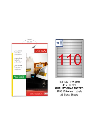 Tanex Tw-4110 40X12MM Gümüş Lazer Etiket 2750'li