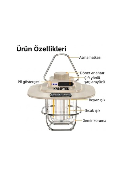 Şarjlı Powerbank Özellikli Nostalji Retro Tasarım Kamp Ev Çadır Feneri Profesyonel Askı Aparatları Renkli