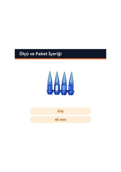 Trobus Alüminyum Sibop Kapağı Sivri Tip 4'lü 45 Mm Mavi