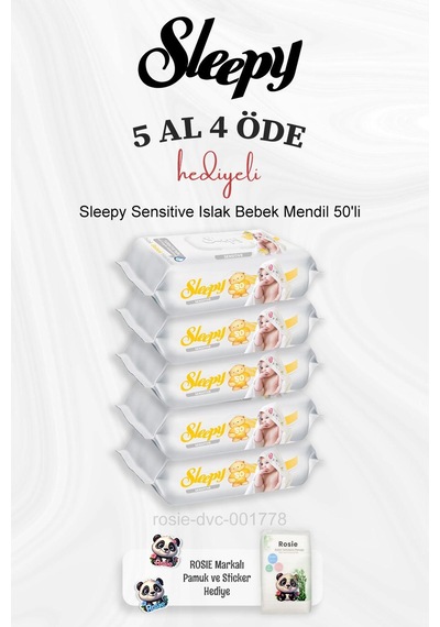 Sleepy Sensitive Islak Bebek Mendil 50'li 5 Al 4 Öde Ve Rosie Pamuk