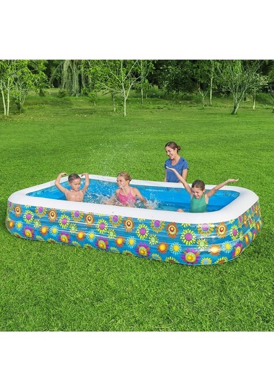 Çiçek Desenli Şişme Aile Havuzu 305x183x56 Cm + El Pompası + Üst Kapama Örtüsü 54121 Bw626 Diğer