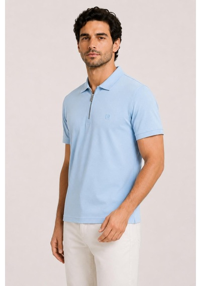 Alexander Gardi Kısa Kollu Fermuarlı Polo T-shirt Açık Mavi