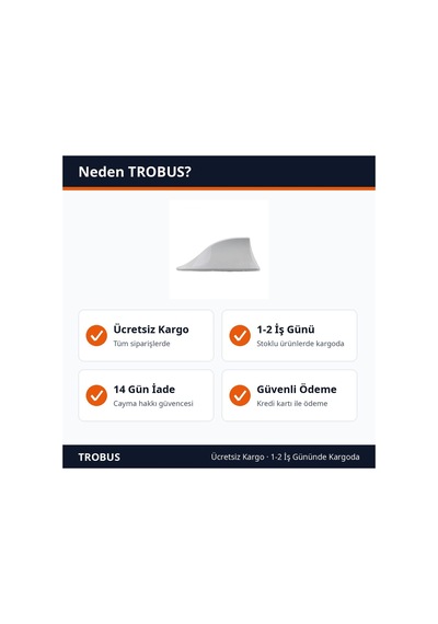 Trobus Elektronik Anten Köpek Balığı Balık Sırtı 17x7,5 Cm Beyaz
