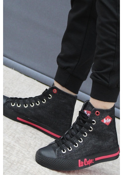 Lee Cooper Lc-30103 Anatomik Unisex Keten Kanvas Spor Ayakkabı Siyah - Kırmızı