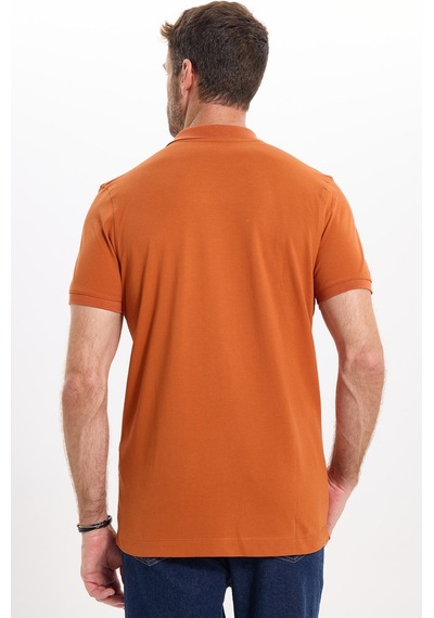 Tudors Erkek Slim Fit Dar Kesim Premium Seri %100 Pamuk Yumuşak Dokulu Merserize Hardal Polo Yaka Tişört-50920 Kahverengi