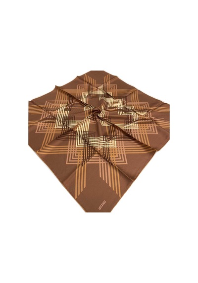 L'awilia Kahverengi Camel Çizgili Geometrik Desen Tivil İpek Eşarp 29011-28