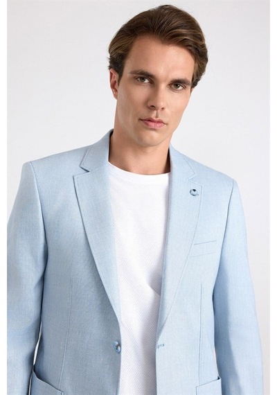 Süvari Saks Mavi Slim Sivri Yaka Düz Poplin Torba Cep 6 Drop Klasik Ceket Sct2021600004-m05