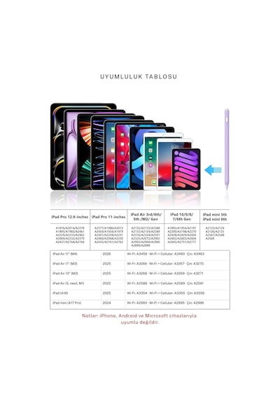 Apple iPad A16 A3354 A3355 İle Uyumlu Avuçiçi Red Ve Eğim Özellikli Uzun Şarj Süreli Dokunmatik Kalem Rose Gold