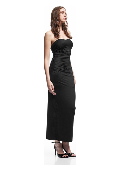 Koton Astarlı Slim Fit Büzgülü Drape Detaylı Straplez Elbise Siyah 5sak80411ek Siyah