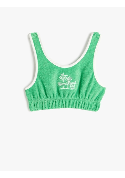 Koton Crop Atlet Havlu Kumaş Palmiye İşleme Detaylı Pamuklu Yeşil 4skg30128ak Yeşil