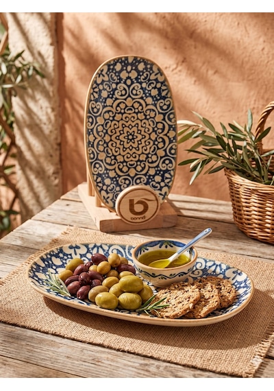 Derin Servis Kasesi / Çukur Sunum Tabağı/meze/sote Etnik Desenli Servis Alhambra Gourmet Oval Plate