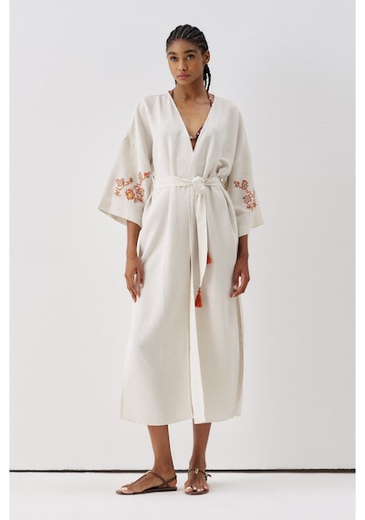 Sagaza Studio Ss6186 Keten Bağlamalı Kimono Kahverengi