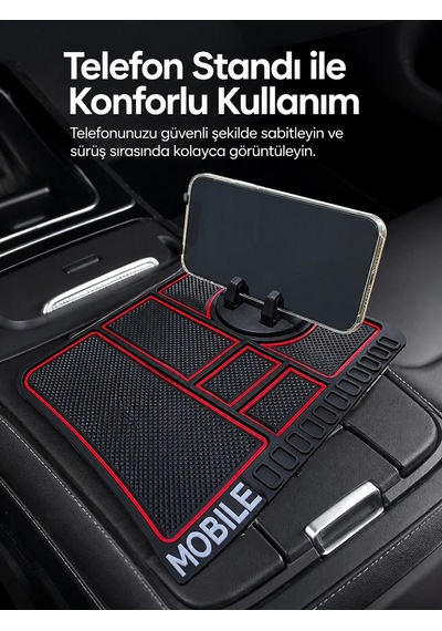 Araç İçi Telefon Standlı Kaydırmaz Silikon Organizer Mat Konsol Düzenleyici 1 Adet