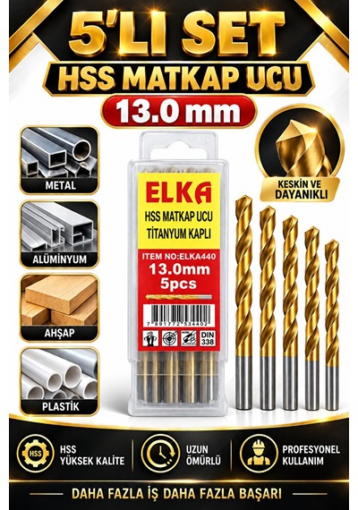 13 Mm Hss Titanyum Kaplı Matkap Ucu 5'li Set Metal Alüminyum Ahşa