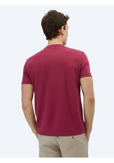 Kip Mürdüm Düz Bisiklet Yaka T-shirt MÜRDÜM