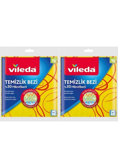 Vileda 2 Paket 3 Lü 30% Mikrofiberli Mutfak Bezi Sarı