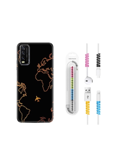 Vivo Y20S Kılıf Kablo Koruyuculu Harita Ve Uçak 1777