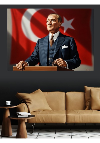 Atatürk Kürsüde Konuşma Yaparken Dekoratif Kanvas - Mdf Ahşap Tablo