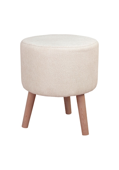 Modern Dekoratif Ahşap Ayaklı Puf Tabure, Oturma Ve Ayak Uzatma Pufu Krem - 40x36 Cm Krem
