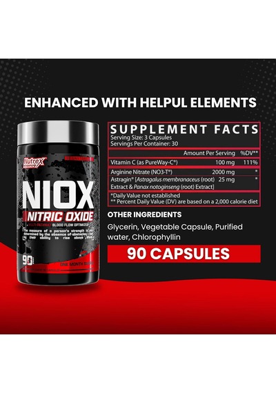 Nutrex Niox Nitric Oxide Arginine Nitrate+vitamin C Muscle Pump B