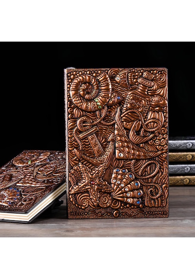 Hediyelik Bakır Deri Defter Deniz Yıldızı Kabartmalı