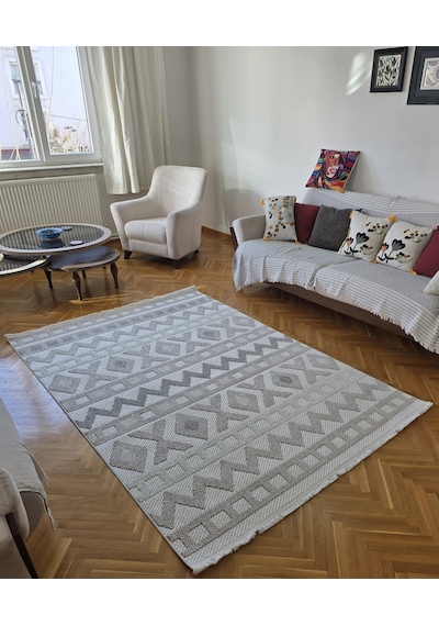 Elvey Home Monaco 38 Krem Gri İskandinav Sisal Bukle Bohem Yumuşak Özel Ölçü Salon Koridor Mutfak Halısı Yolluk 0038-krem/bej/gri