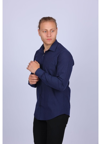 Tousus Slim Fit Lacivert Pitikareli Erkek Gömlek Slm-5108-tss