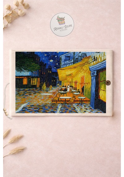 Kitap Kılıfı Ve Metal Kitap Ayracı Seti Van Gogh Cafe Terasta Gece
